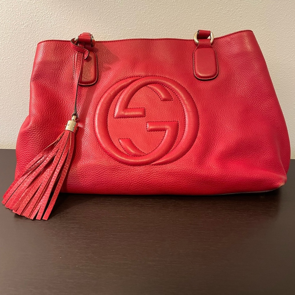 Gucci Red Leather Soho Tote with Tassel